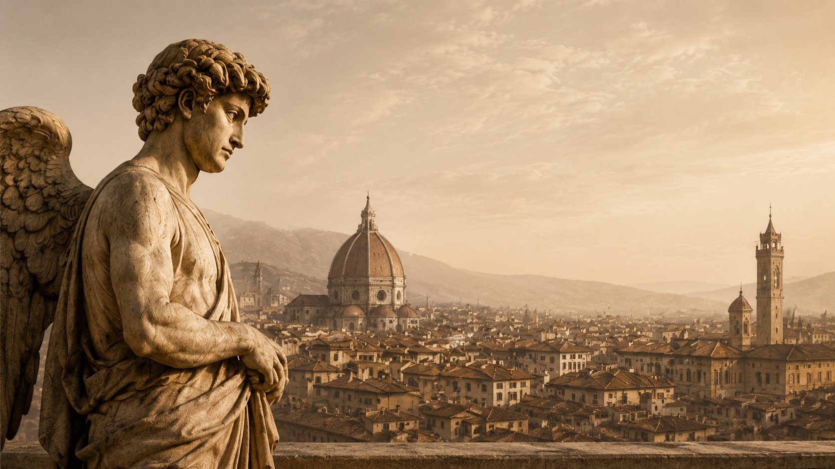 Florence cityscape with an angel statue