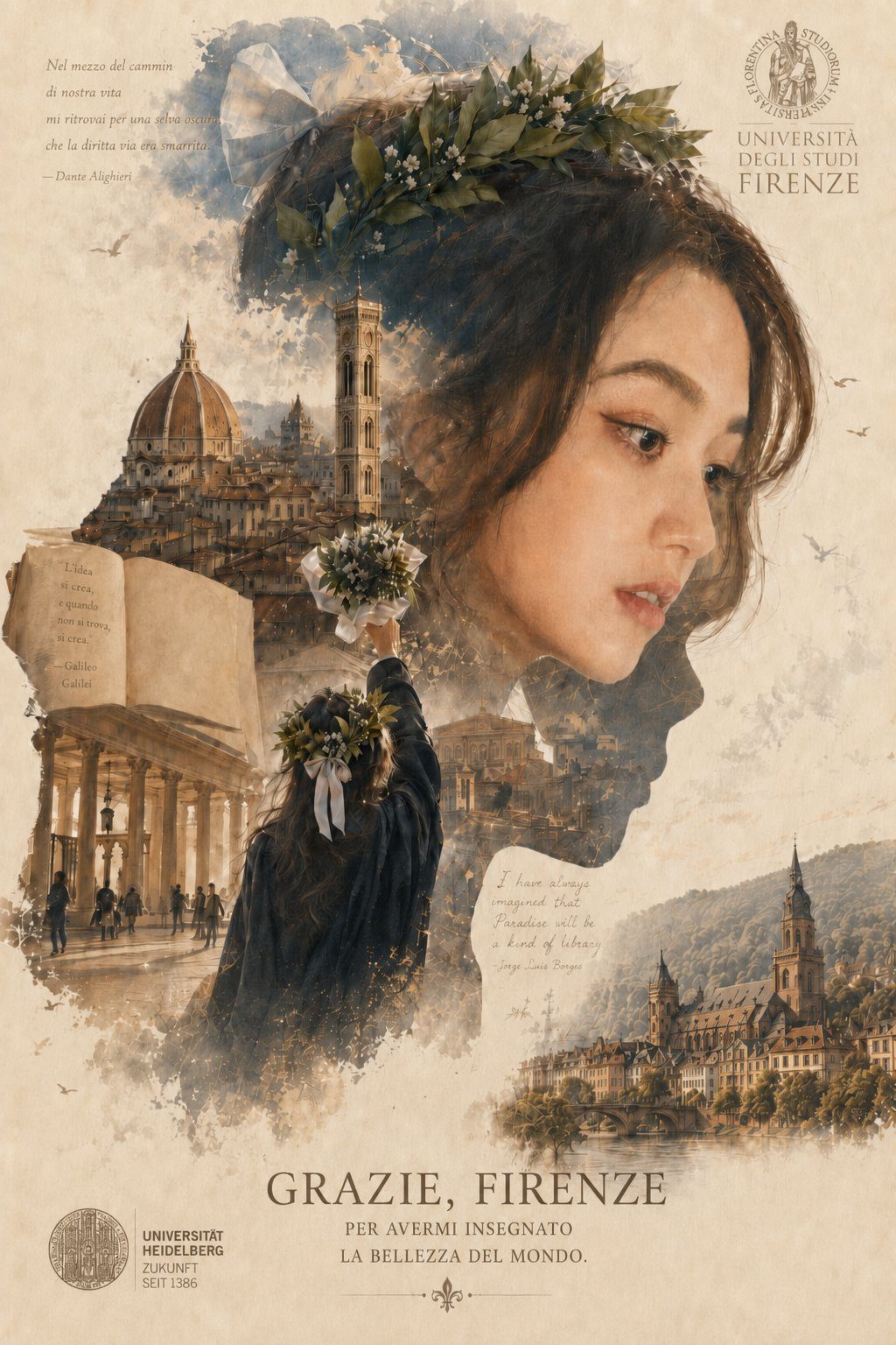 A personal collage inspired by Florence, Heidelberg, literature, and learning